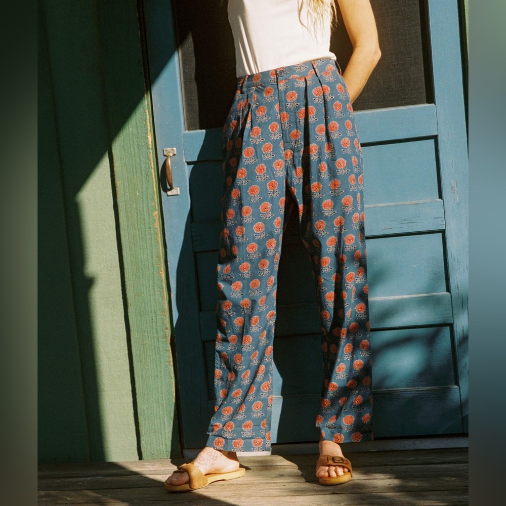 Christy Dawn The Ava Pant in Indigo Sunflower, Size M